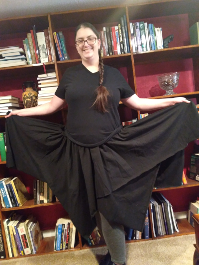 A picture of me wearing the skirt and holding it up so the layering