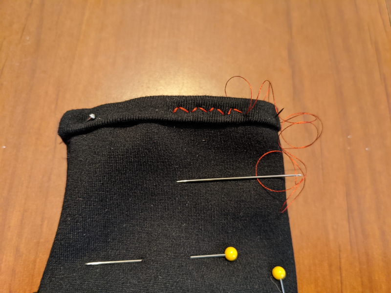 An in-progress zig zag stitch on the hem