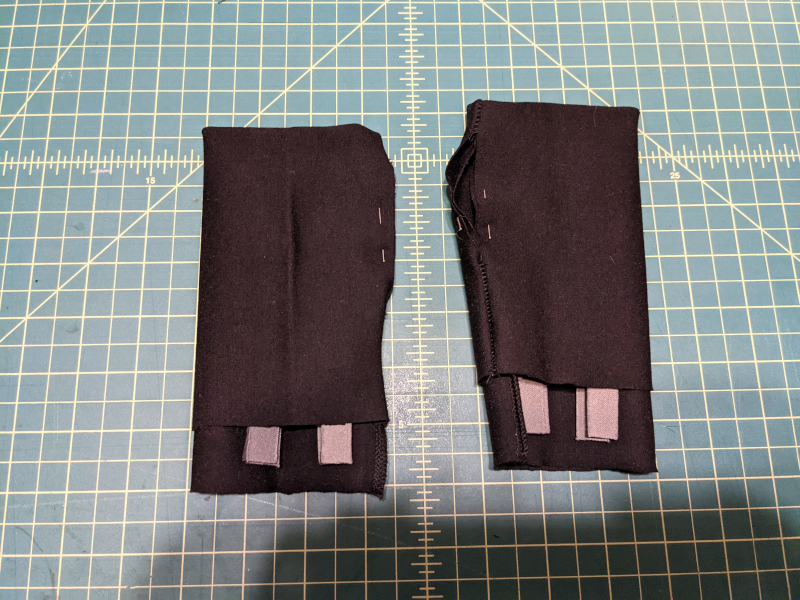 Padding strips placed between layers of fabric