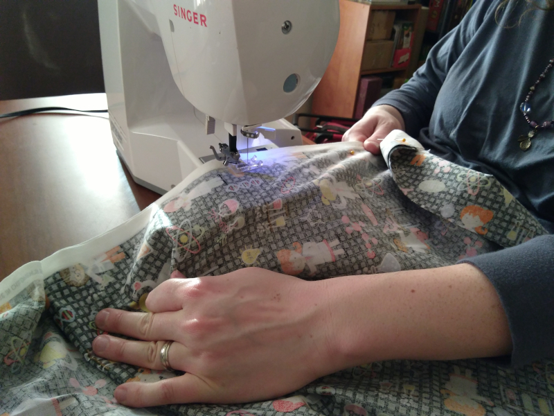 Christine sewing together her side seams