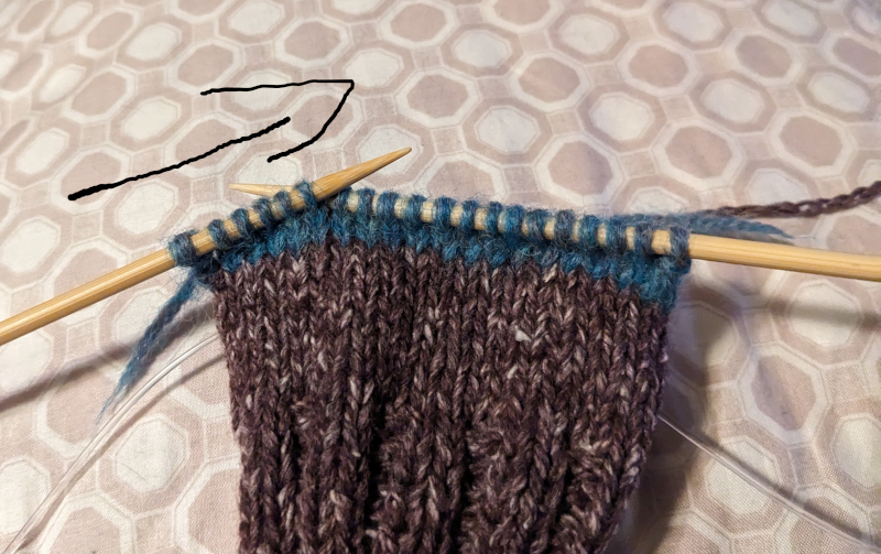 Transferring the stitches from the right needle onto the left needle